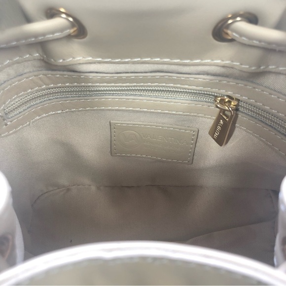 Valentina Backpack Purse Beige Leather Croc Embossed Drawstring Travel Luxury‎